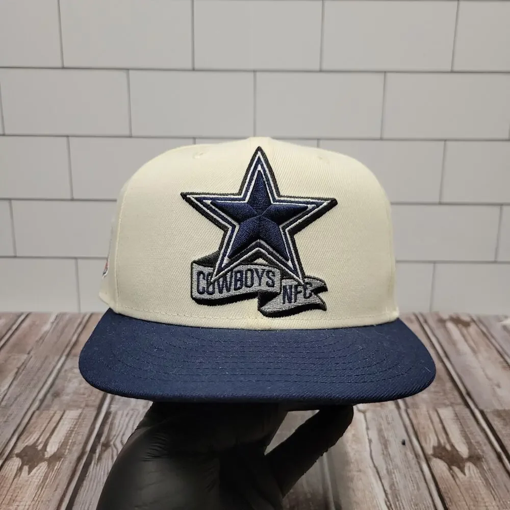 New Era 59FIFTY Dallas Cowboys NFL Fitted Hat Cream Navy Size 7 1/2